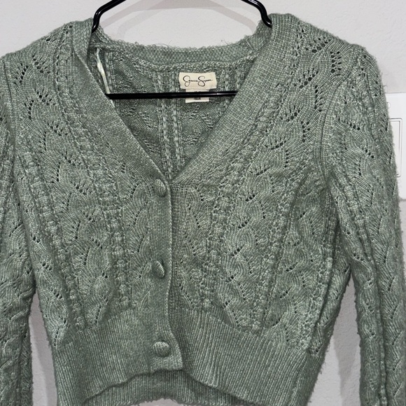 Sweaters - Sage Green Cable Knit Button-Front Sweater